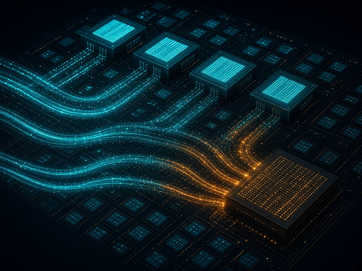 Abstract visualization of data movement between on-chip memory and off-chip DRAM